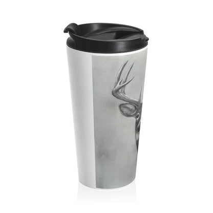 Watcher 2 Portrait Travel Mug – Wildlife Charcoal Art, Stainless Steel