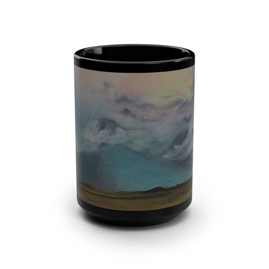 Prairie Storm Landscape Art Mug – Nebraska Plains Painting, Black 15oz