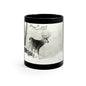 Whitetail Buck in Winter Woods Art Mug – Wildlife Charcoal Drawing, Black 11oz