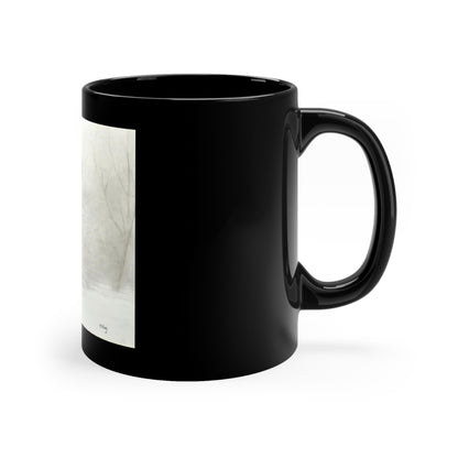 Whitetail Buck in Winter Woods Art Mug – Wildlife Charcoal Drawing, Black 11oz