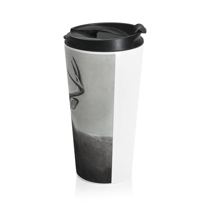 Watcher 2 Portrait Travel Mug – Wildlife Charcoal Art, Stainless Steel