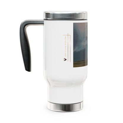 Prairie Storm Travel Mug with Handle – Nebraska Landscape Painting, Stainless Steel 14oz