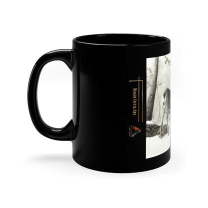 Whitetail Buck in Winter Woods Art Mug – Wildlife Charcoal Drawing, Black 11oz