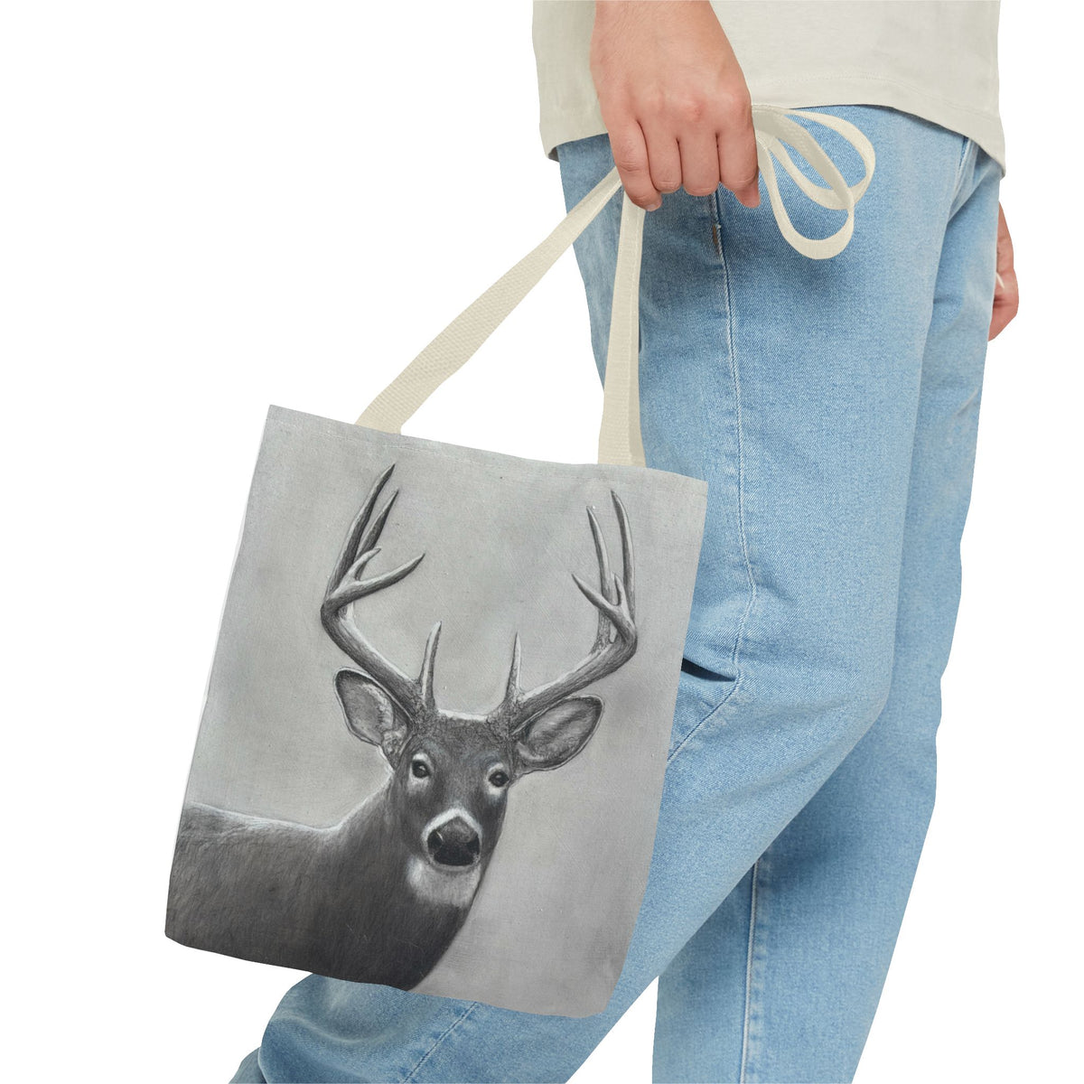 Watcher 1 Art Tote Bag – All-Over Print, Wildlife Deer Artwork, 13"×13"