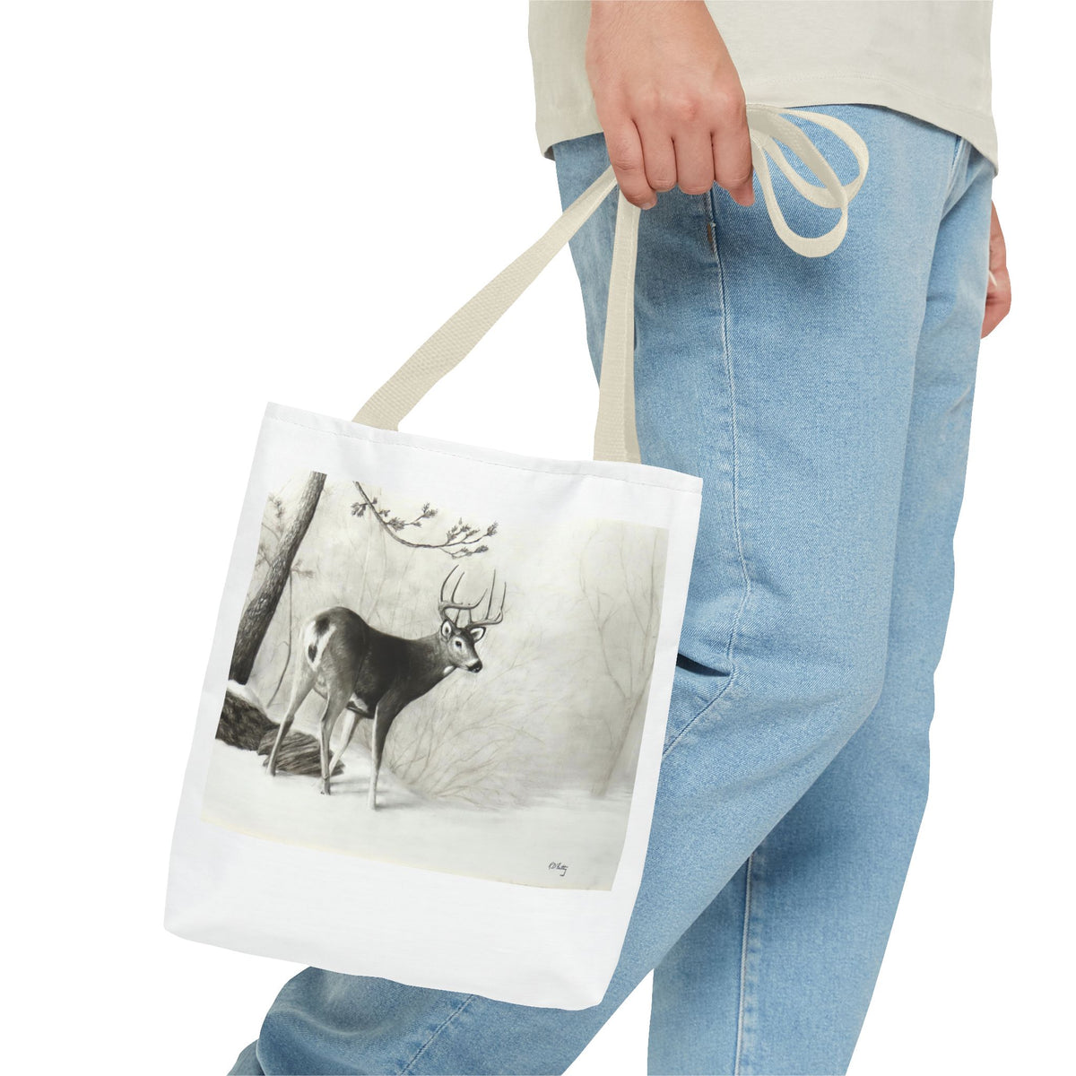 First Snow Tote Bag – All-Over Print Wildlife Art, 13"×13"