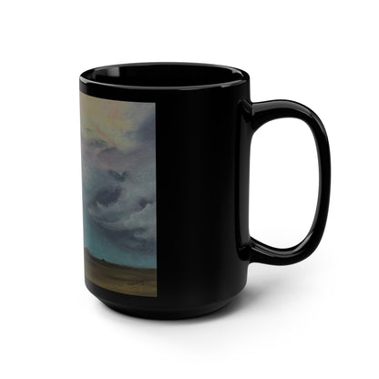 Prairie Storm Landscape Art Mug – Nebraska Plains Painting, Black 15oz