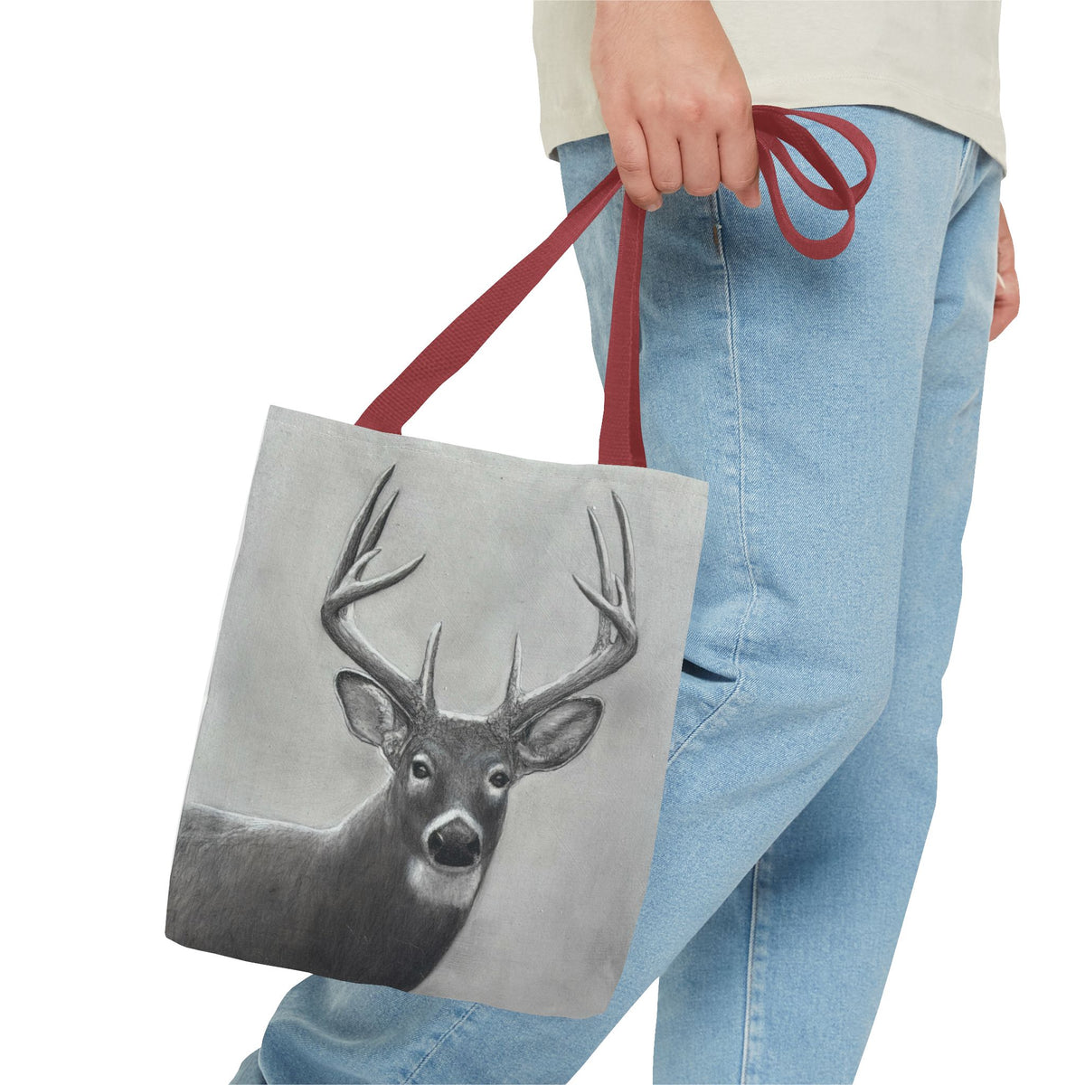Watcher 1 Art Tote Bag – All-Over Print, Wildlife Deer Artwork, 13"×13"