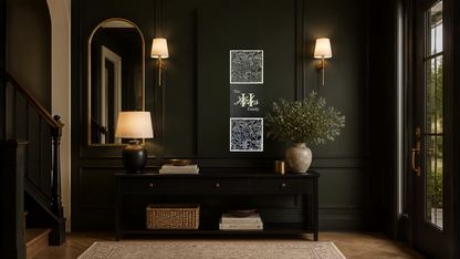 Peonies Floral Family Sign – lifestyle mockup in dark elegant entryway