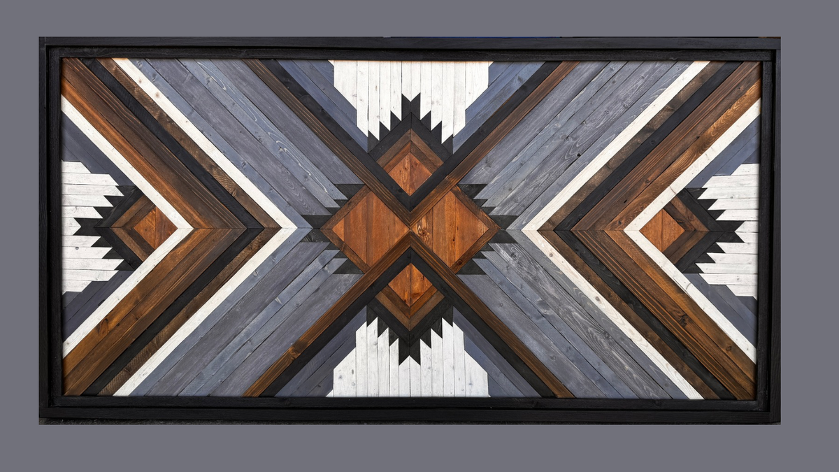 Aztec Summit geometric wood wall art 24x48