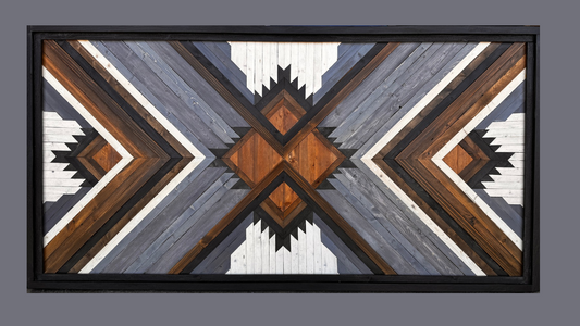 Aztec Summit geometric wood wall art 24x48
