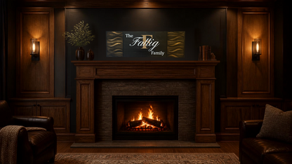 Wave Family Sign – lifestyle mockup above fireplace in elegant living room