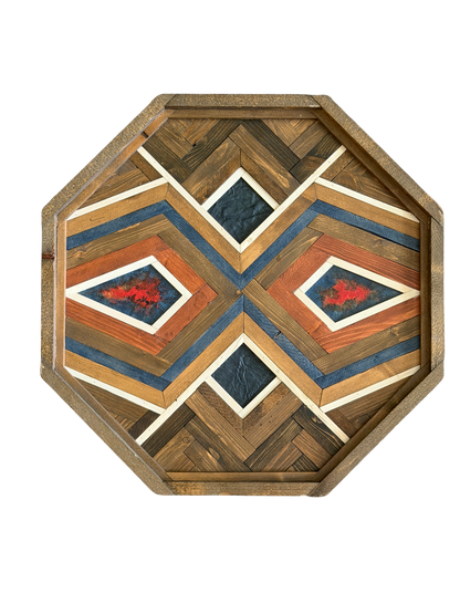 Ember Medallion handcrafted mixed media octagonal geometric wood wall art