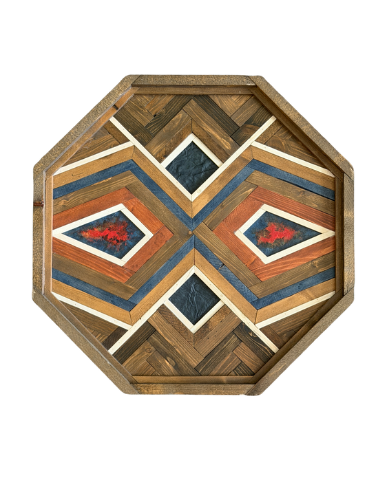 Ember Medallion handcrafted mixed media octagonal geometric wood wall art