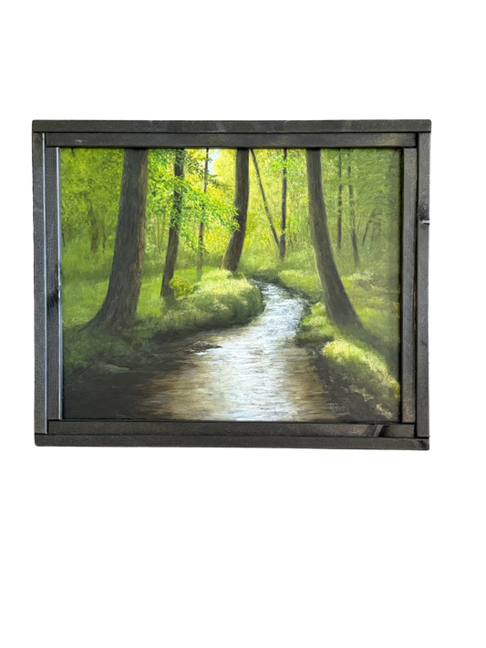 Serenity – Original oil painting of a woodland creek by Roger Fattig